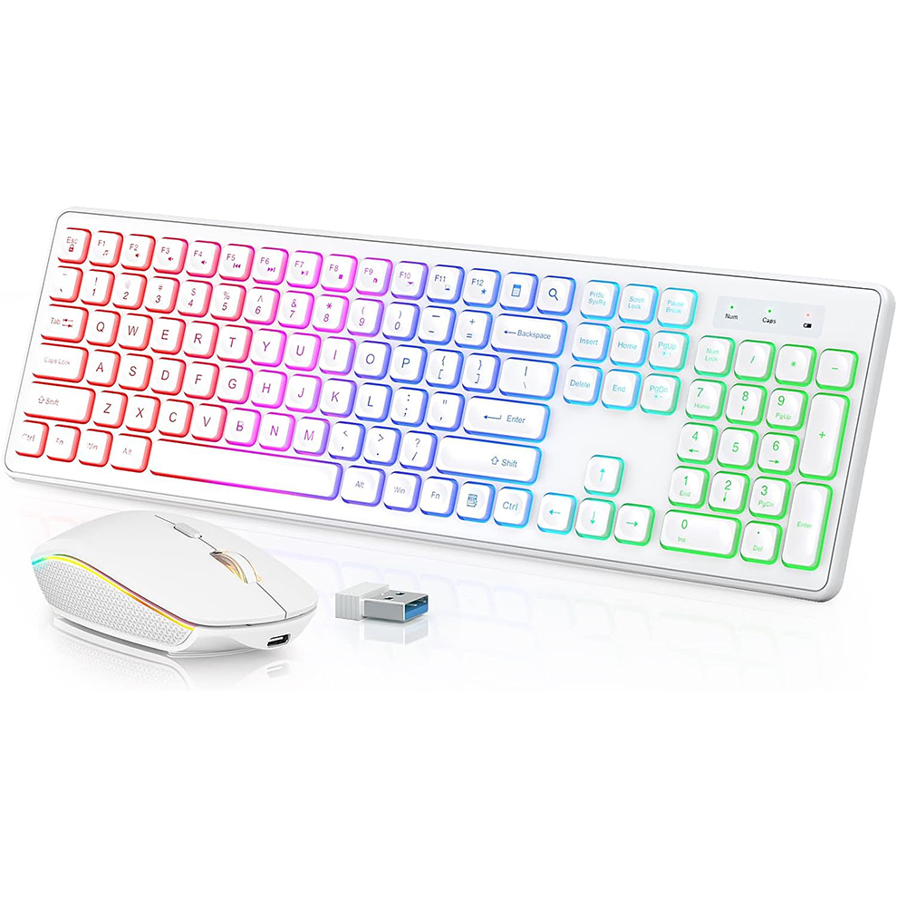 Gaming Keyboard Mouse Set - لوحة مفاتيح وماوس لاسلكية بإضاءة خلفية،